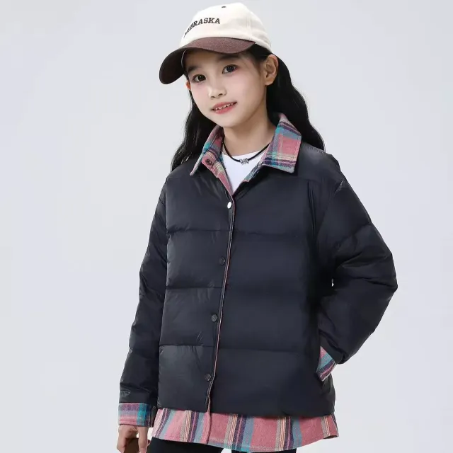 13701141.【现货90绒】 儿童羽绒服两面穿男女童冬季轻薄款翻领款羽绒服外套