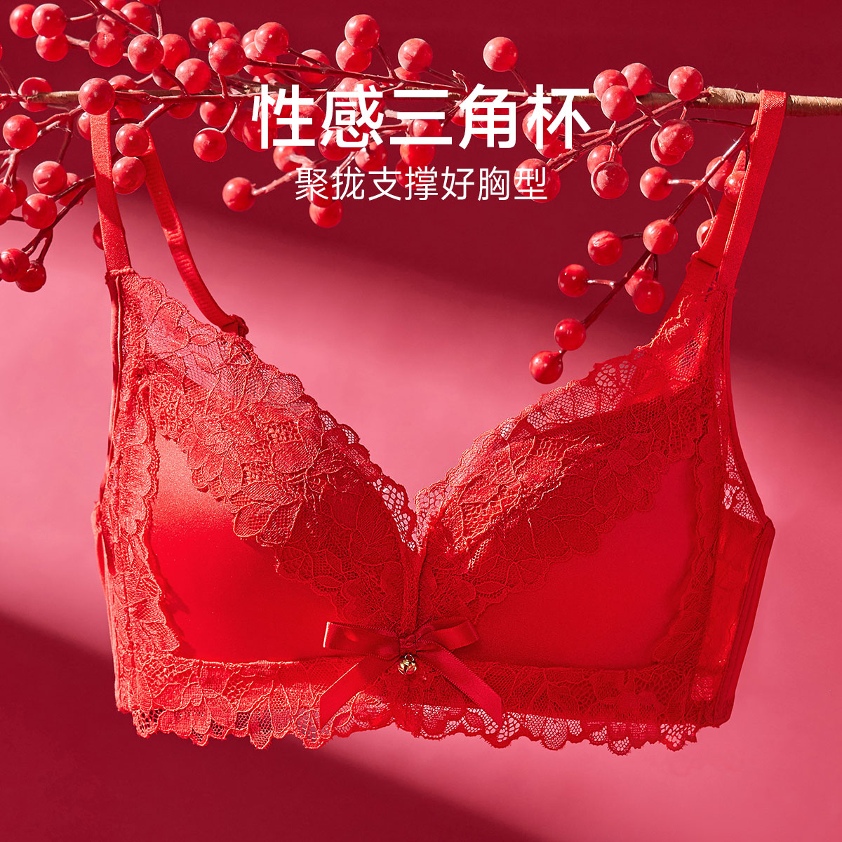 13659050.GOSO红色蕾丝文胸 侧收塑形显胸型