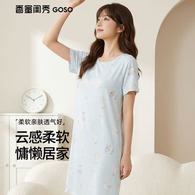 13670393.GOSO云感柔软女式家居服短袖透气睡裙