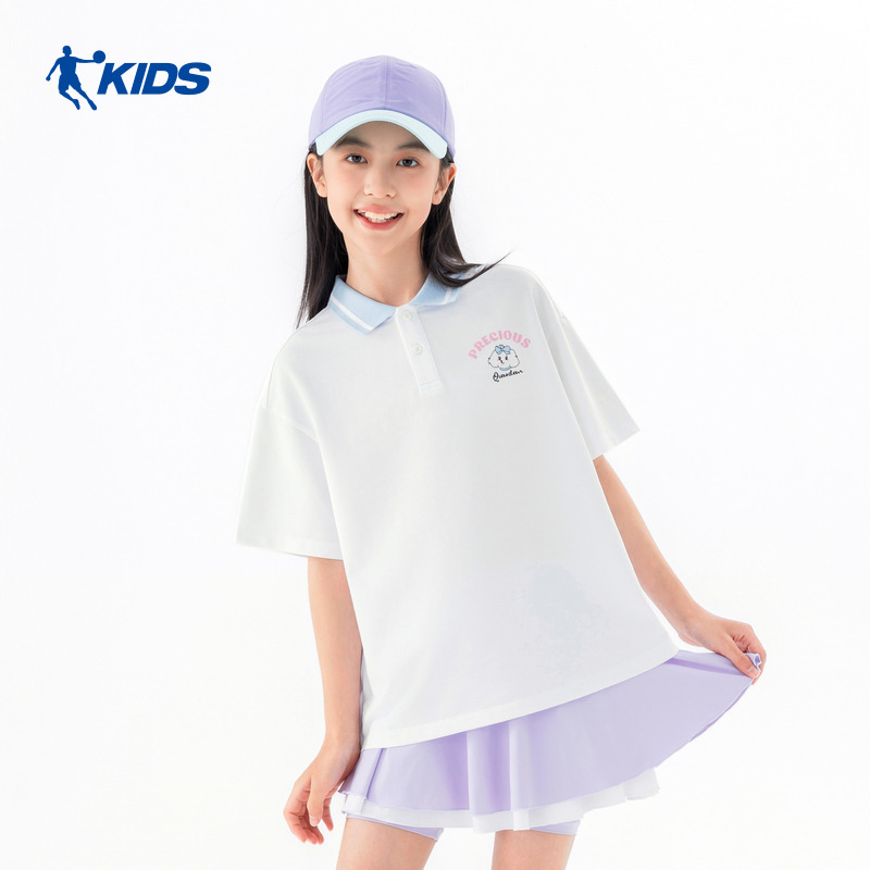 13782733.乔丹女童POLO短袖T恤儿童全码针织短T翻领衣服