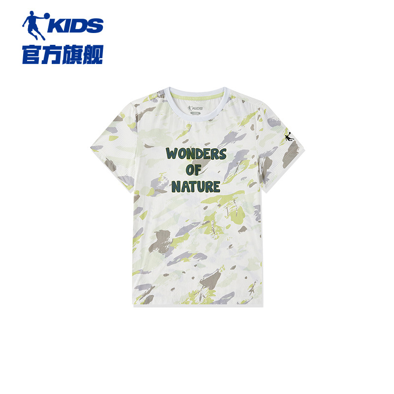 13787645.乔丹男大童短袖T恤夏季满印透气短T儿童装套头衣服