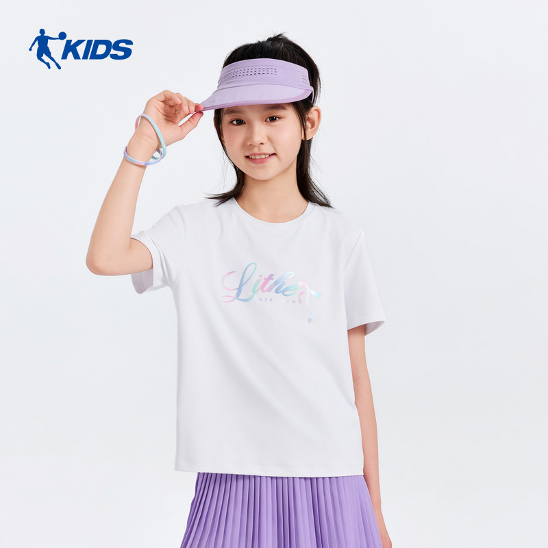 13787169.乔丹女童短袖T恤儿童圆领短T衣服夏季清凉透气套头童装