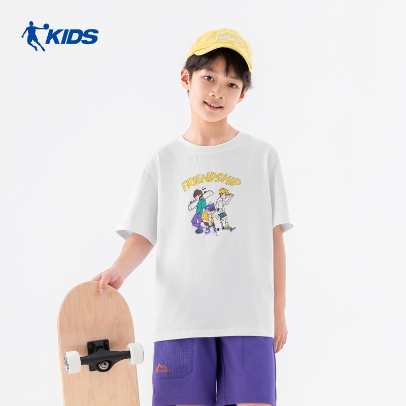 13787560.乔丹男童短袖T恤儿童夏季纯棉圆领针织短T全码衣服