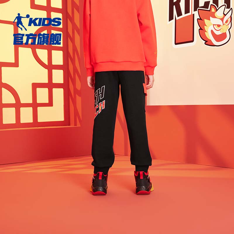13790494.乔丹加绒男童针织长裤儿童新年春节款保暖裤子全码小孩童装