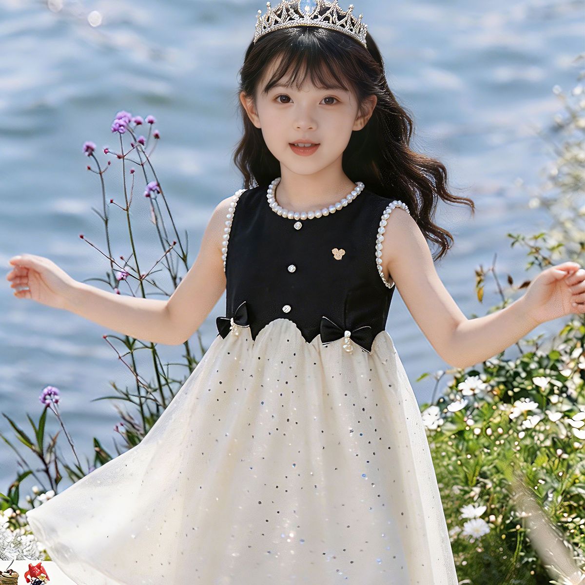 13641785.Disney/迪士尼女童夏季连衣裙时尚黑色亮片潮流洋气公主裙