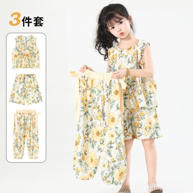 13672026.Disney迪士尼女童夏装套装洋气碎花夏季3件套