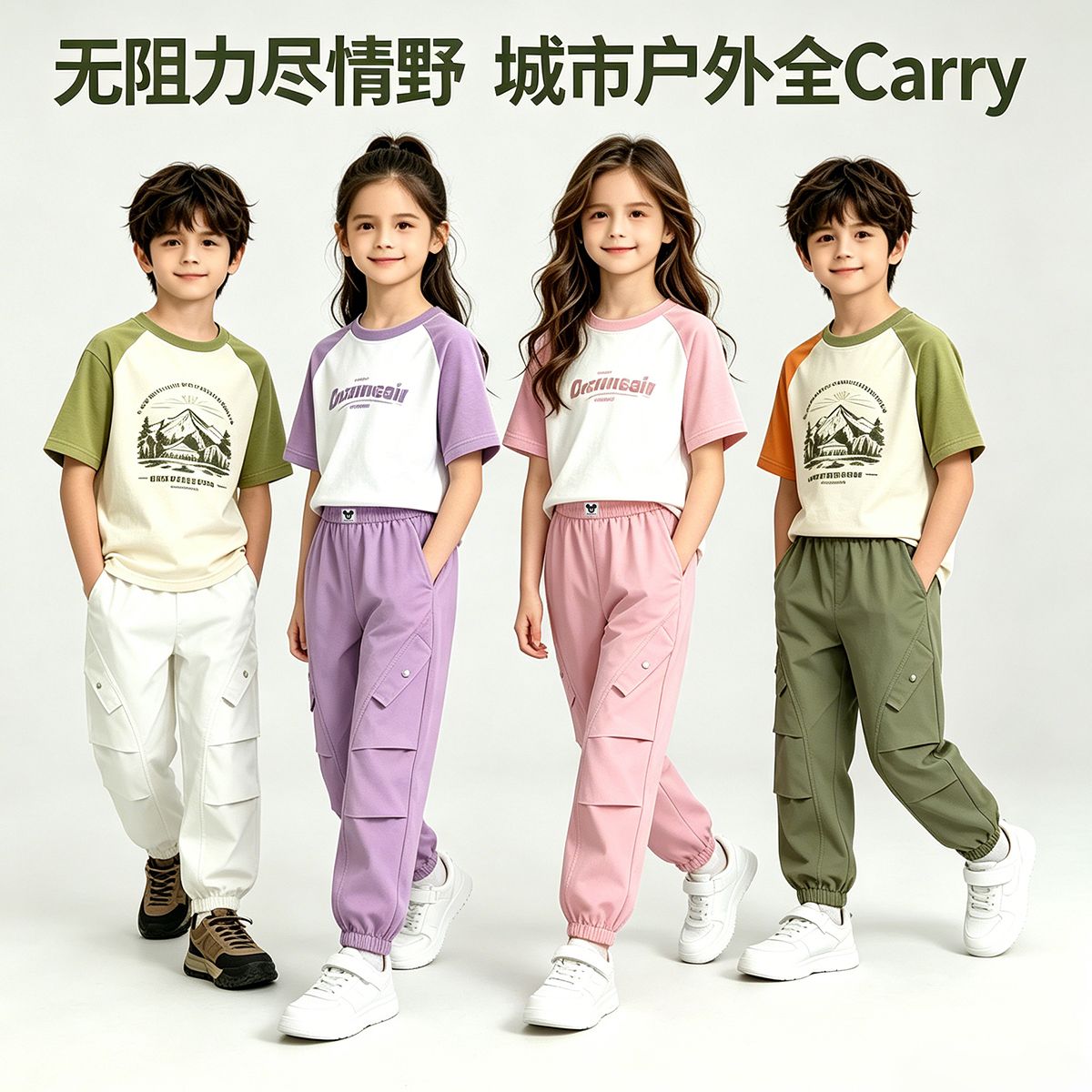 13677906.迪士尼春秋季男女童双压褶不拘束透气柔软工装裤