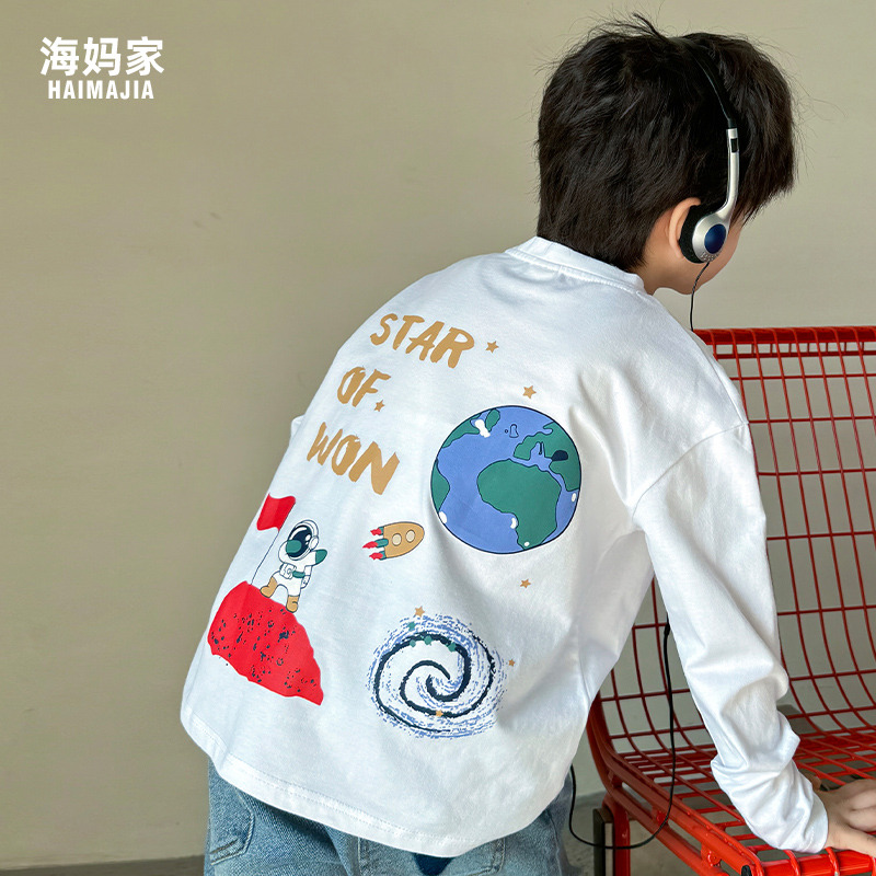 13721851.海妈家男童纯棉印花长袖T恤2026秋季中大童吸湿透气打底衫男孩韩版宽松上衣