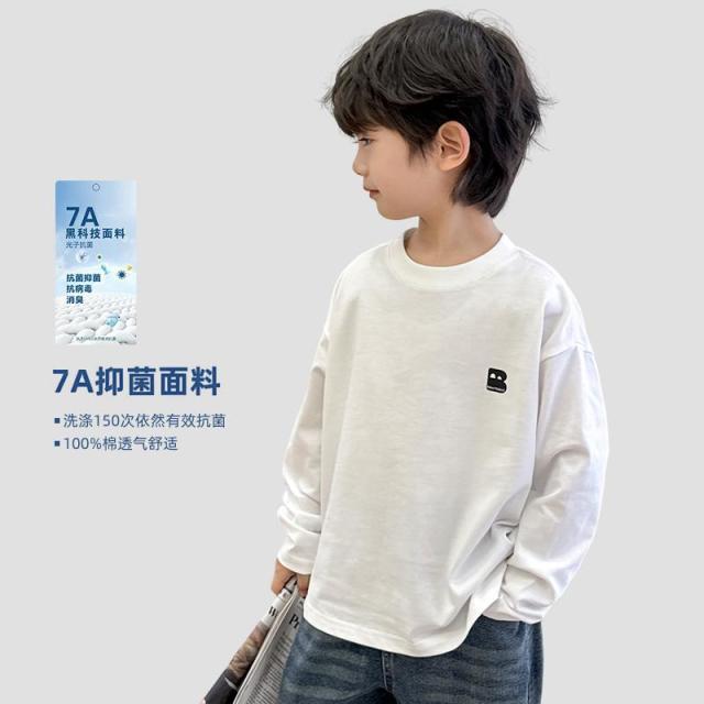 13721866.【100%棉】海妈家男童纯棉长袖t恤2026秋款中大童7A抑菌内搭打底衫