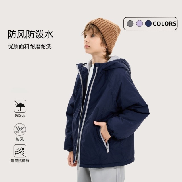 13840821.[三防面料]填充30%羊毛棉衣运动保暖儿童轻量化棉衣连帽外套BJC657