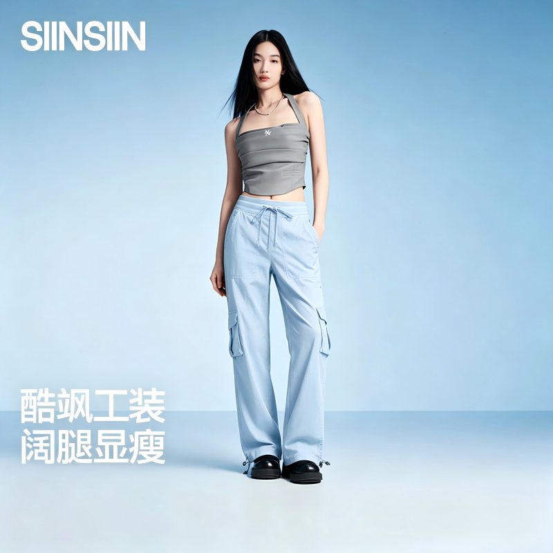 13626623.SIINSIIN工装裤女款直筒裤黑色裤子登山运动休闲裤