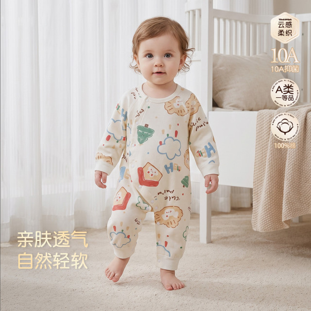 13765601.【偏开护肚】婴儿长袖连体衣四季款纯棉衣服宝宝春秋季哈衣爬爬服