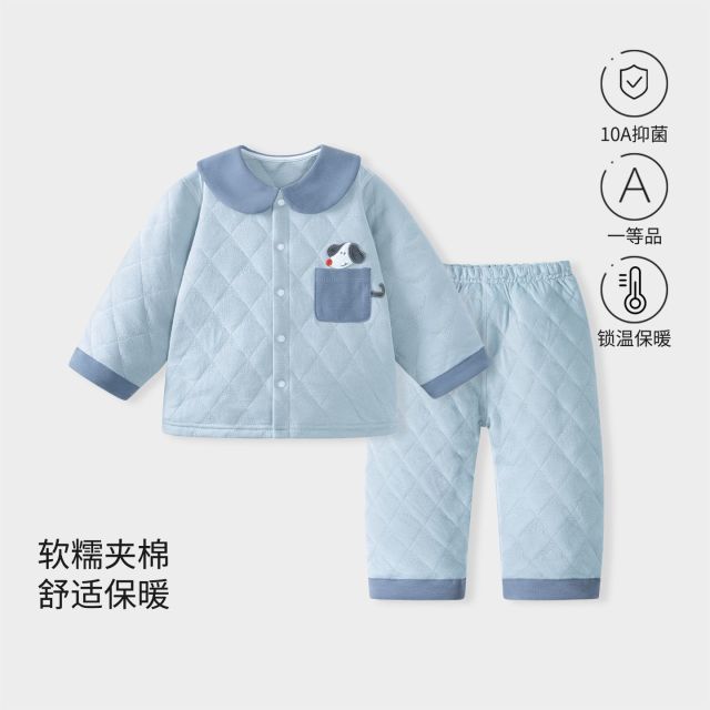 13792075.宝宝家居服套装冬季儿童睡衣加厚三层夹棉保暖秋冬款婴儿衣服冬装