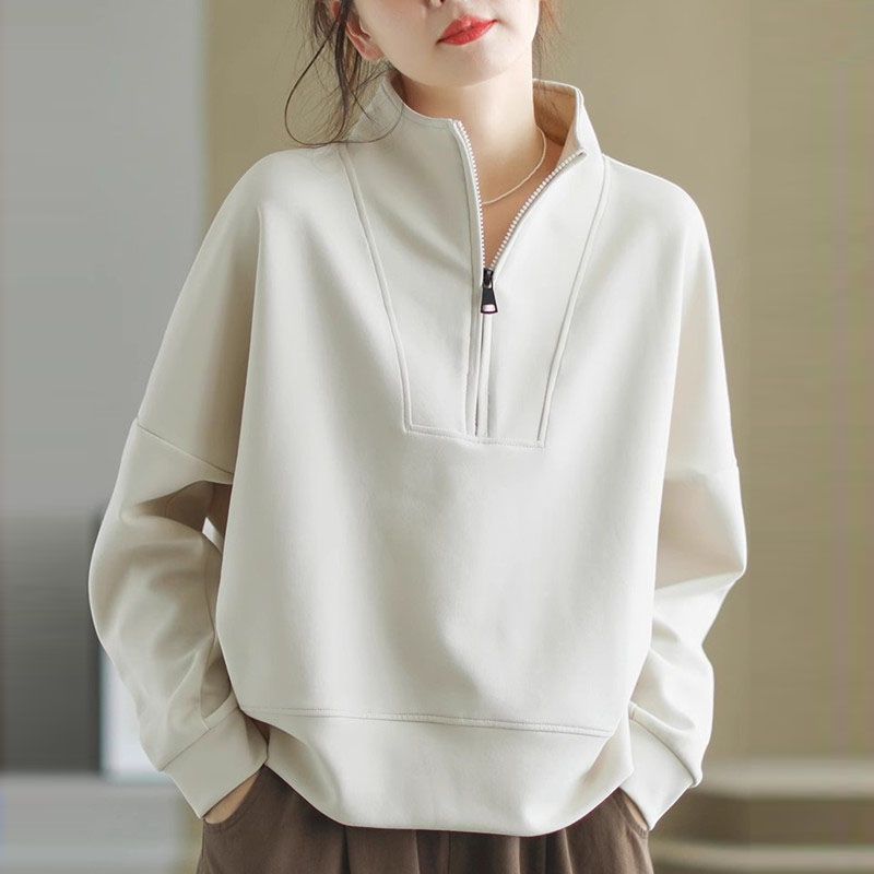 13767668.诗茉琳立领半拉链卫衣女士秋冬款洋气外穿长袖套头休闲上衣宽松大码女装