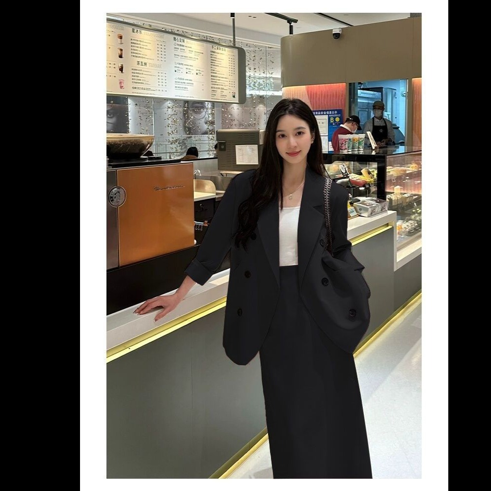 13767838.诗茉琳初秋小清新ins一整套西装穿搭超仙遮肉外套半身裙子两件套装