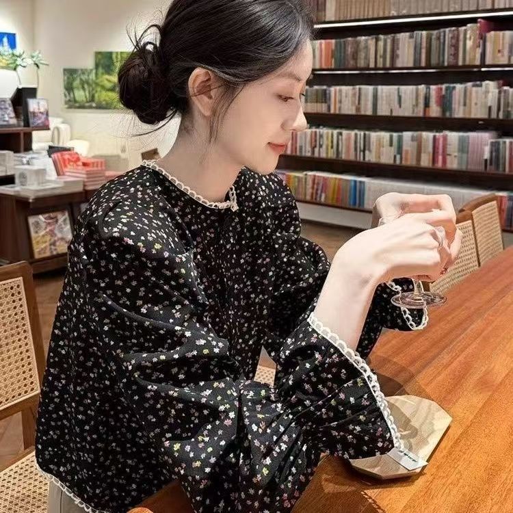 13803834.诗茉琳宽松百搭显瘦碎花衬衫上衣女春秋新款衬衣女法式减龄洋气独特别致