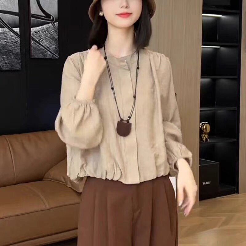 13804630.诗茉琳简约时尚洋气长袖圆领衬衫女士秋季2026新款气质宽松显瘦衬衣