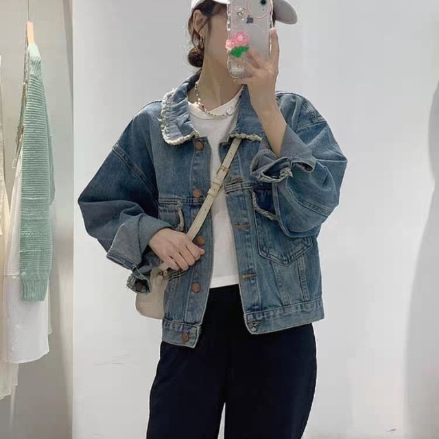 13809856.诗茉琳春秋小香风毛须边牛仔外套女设计感小众短款宽松休闲减龄夹克上衣