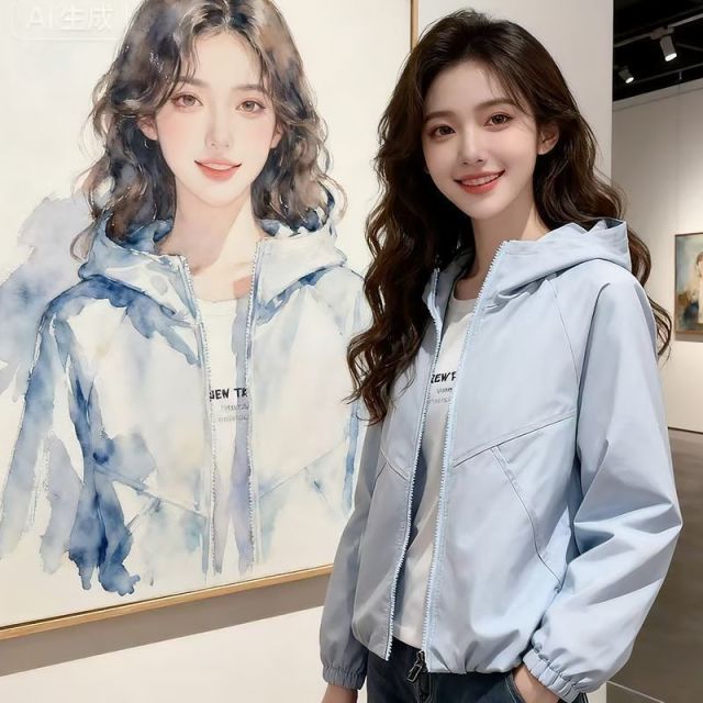 13809866.诗茉琳春秋时尚百搭短外套女2026年新款连帽上衣休闲夹克