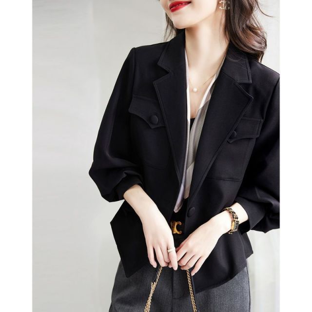 13808291.诗茉琳休闲长袖外套女2026春秋新款韩版西装上衣百搭夹克宽松短款风衣
