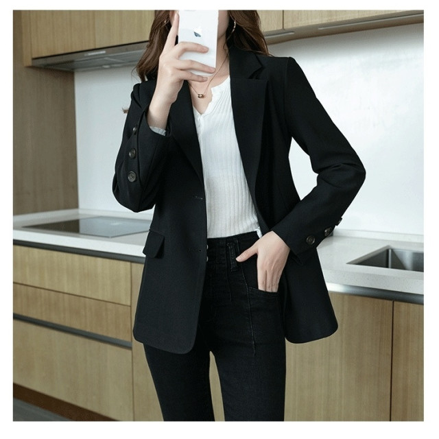 13850655.诗茉琳网红小西装外套女春秋新款2026韩版宽松休闲百搭气质中长款上衣女YJ2061