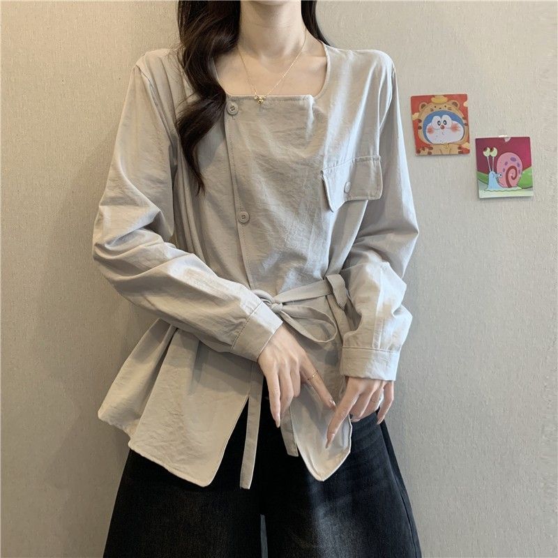 13850603.诗茉琳法式高级感长袖衬衫女秋季2026新款气质减龄收腰显瘦系带小衫上衣YJ2114