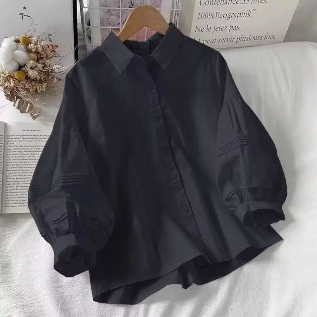 13841649.诗茉琳甜美泡泡七分袖衬衫女设计感小众别致小个子衬衣春秋新款上衣