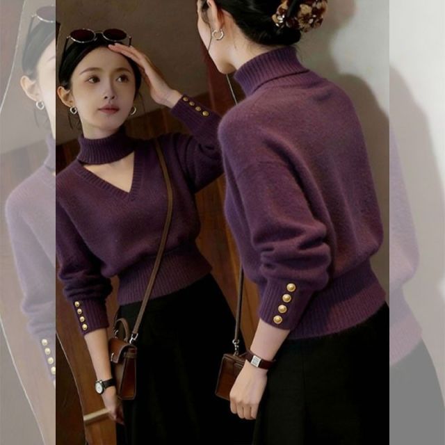 13843963.诗茉琳秋冬新款针织衫毛衣女时尚百搭气质轻熟风女装今年流行设计感上衣