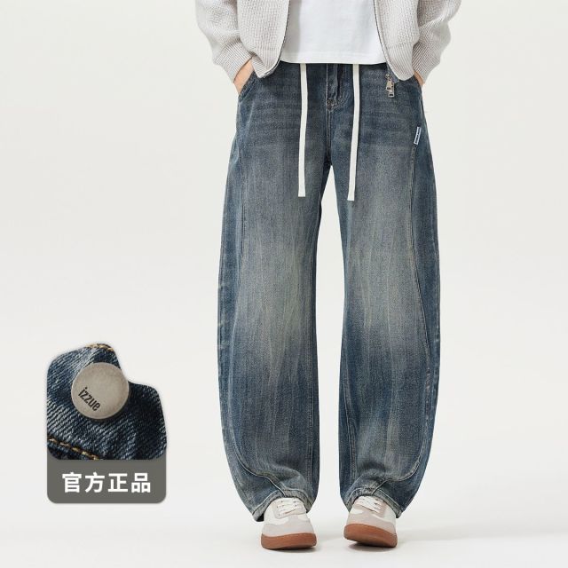13747533.i.t izzue弯刀复古牛仔裤男款秋季美式潮牌直筒阔腿裤子1M