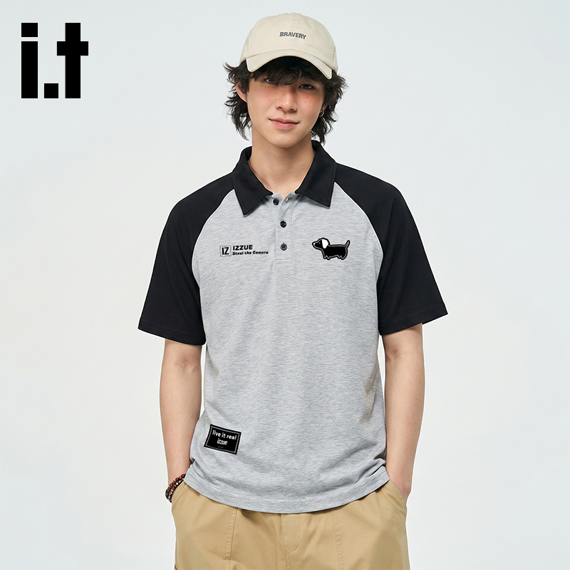 13748069.i.t izzue休闲短袖POLO衫男女同款春夏季撞色插肩透气翻领上衣1M