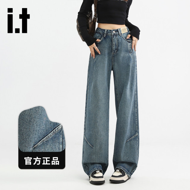 13752415.i.t izzue美式复古蓝色直筒宽松阔腿牛仔裤女休闲百搭垂感裤子1M