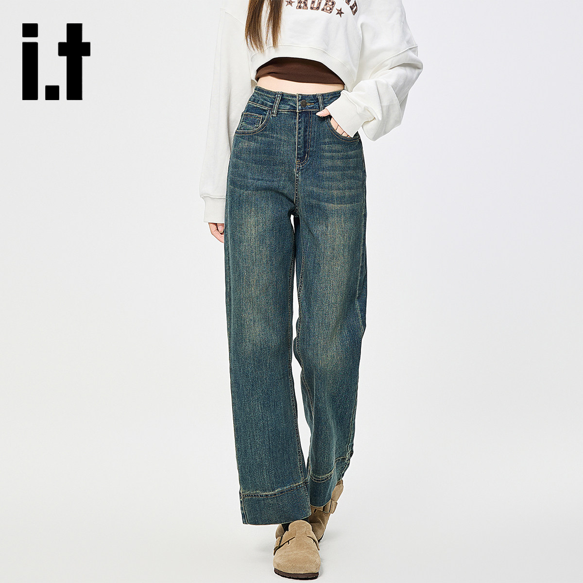 13756147.it izzue直筒牛仔裤女2026年秋季新款高腰显瘦小个子九分休闲裤1M
