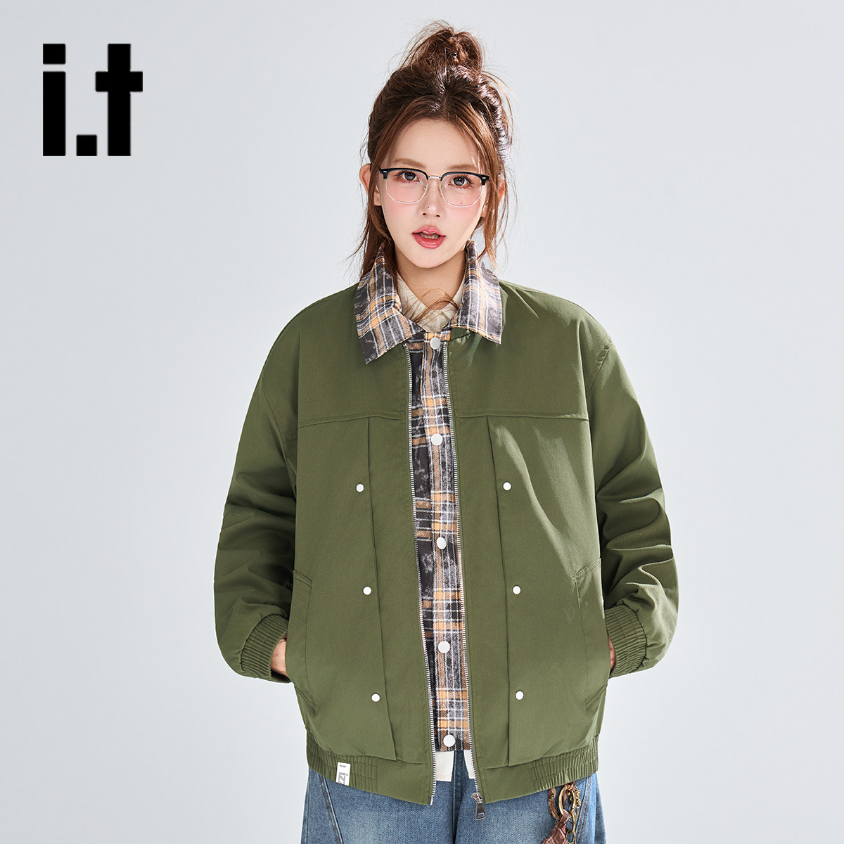 13794182.i.t izzue美式复古休闲风假两件夹克女宽松潮流工装外套1M