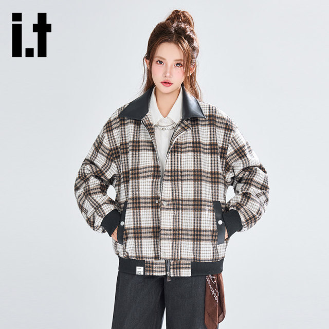 13795782.i.t izzue美式潮牌格纹外套女冬季宽松百搭保暖情侣夹克1M