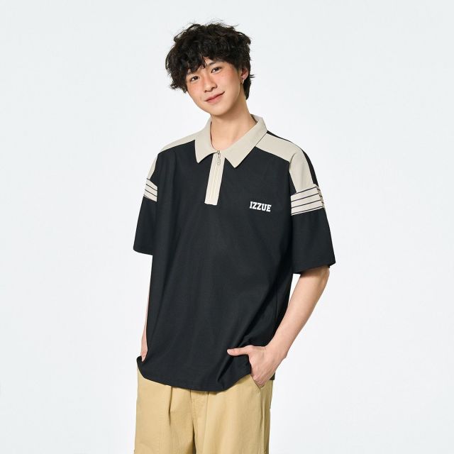 13799684.i.t izzue男女款夏季翻领条纹休闲半拉链Polo衫短袖1M