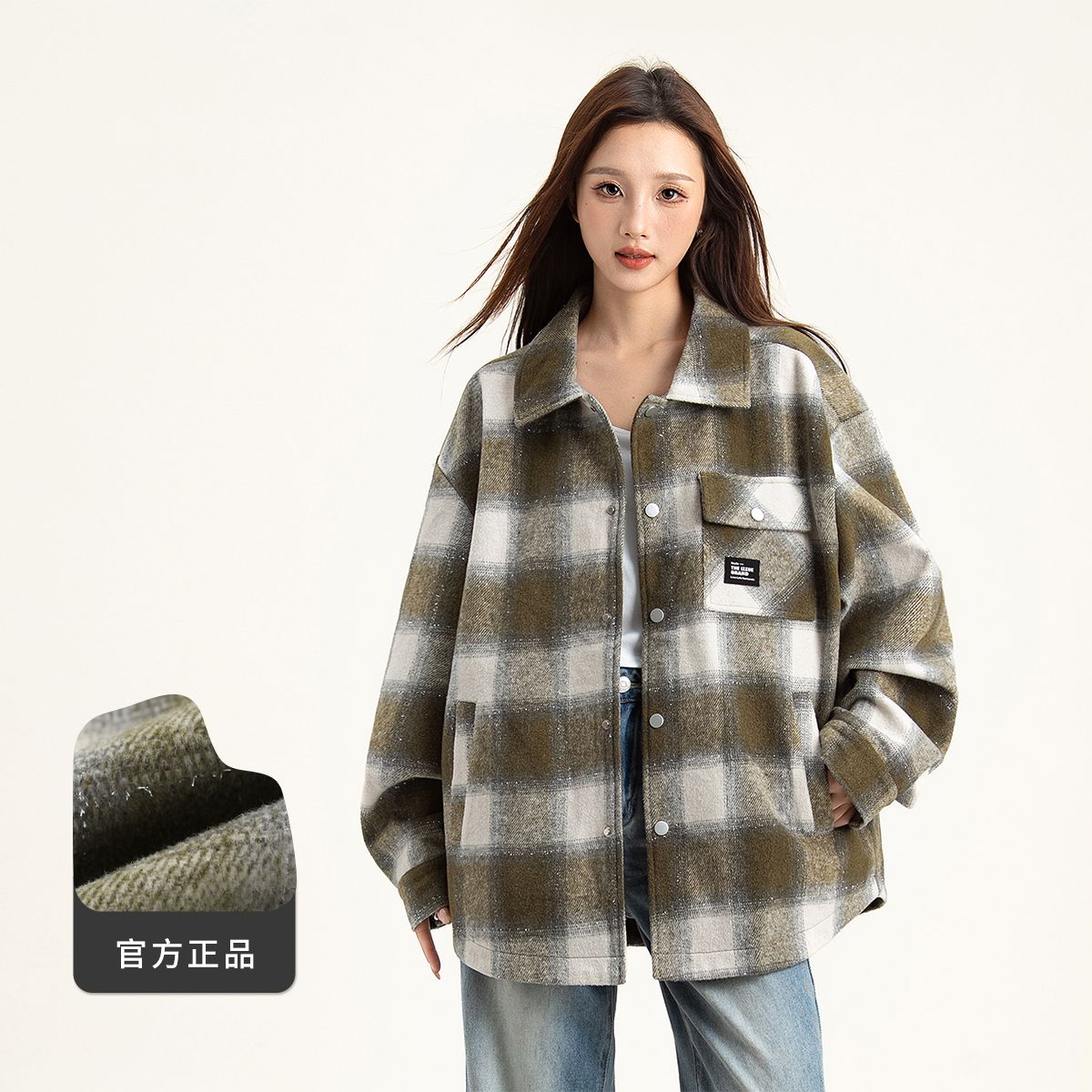 13800364.i.t izzue黑白格子毛呢外套女2026款秋冬潮牌宽松百搭翻领夹克1M