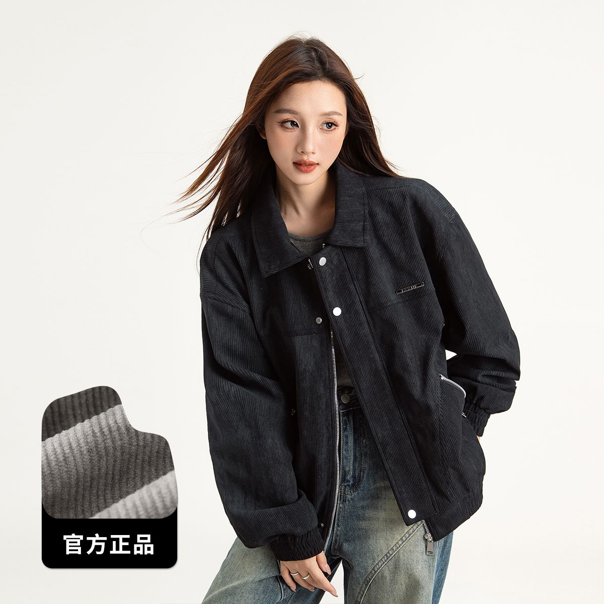 13800732.i.t izzue潮牌黑山本风复古个性拉链口袋机车风夹克外套男女同款秋冬装1M
