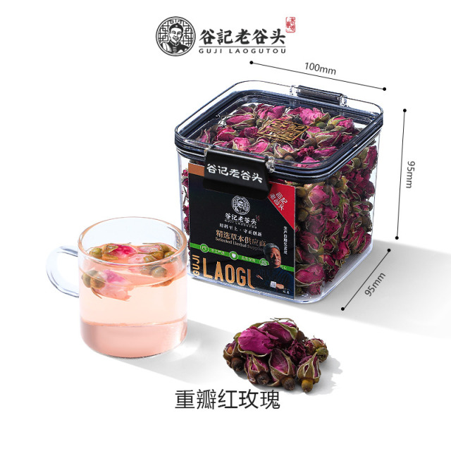 10779141.老谷头玫瑰花茶干花泡茶重瓣玫瑰花养生茶非玫瑰花冠茶金边罐装 110g/盒