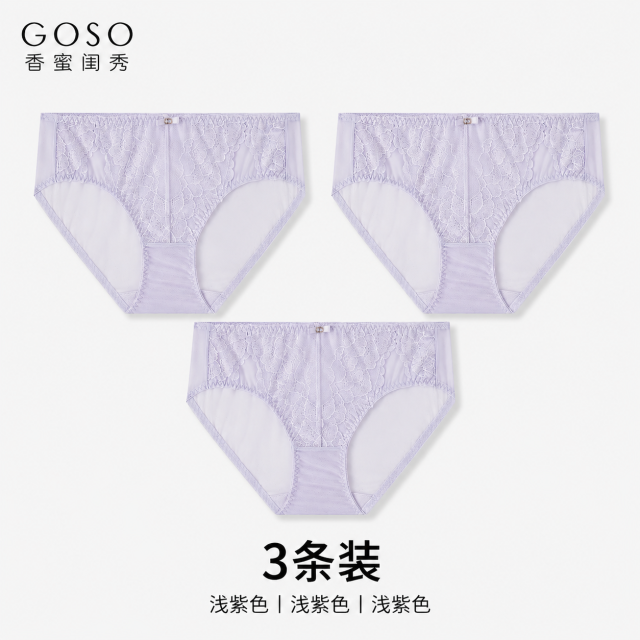 13824840.GOSO 香蜜闺秀蕾丝女士内裤 性感透气超薄轻盈网纱透视中腰三角裤 3 条装