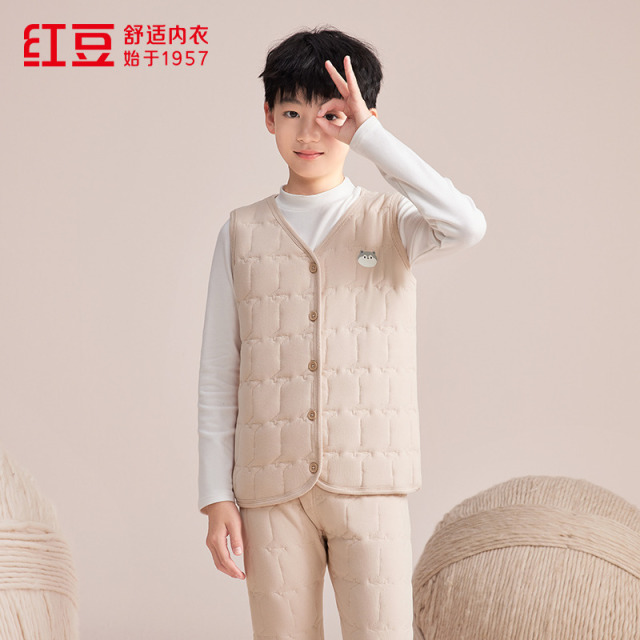 13843217.红豆绒男童女童三层加厚保暖背心马甲 中大童校服神器含绵羊毛