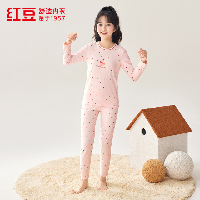 13841716.门店同款经典棉系列女童棉氨秋衣秋裤 中大童云感柔软弹力内衣三季可穿
