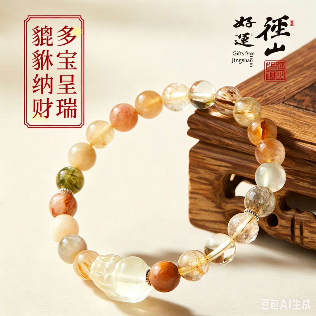 13826214.径山多宝多福水晶手串彩发晶pixiu8mm