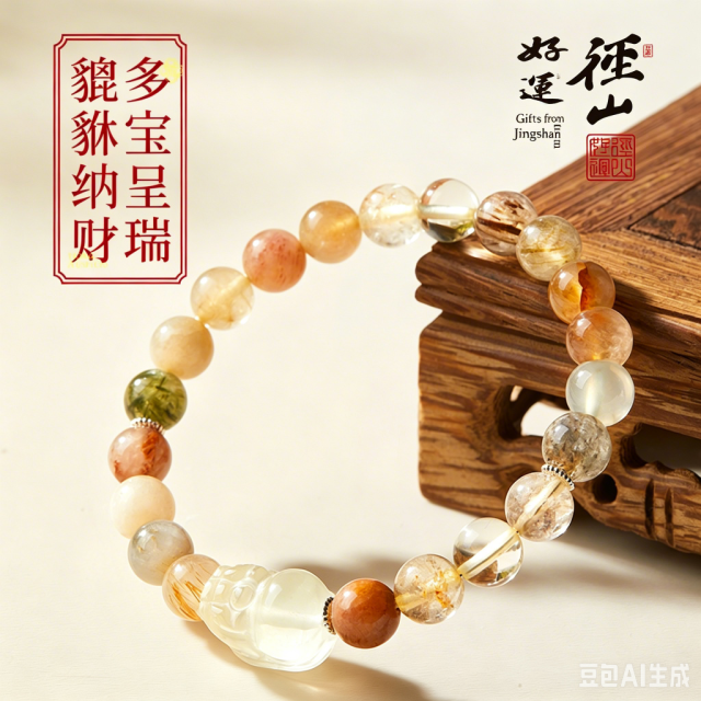 13826214.径山多宝多福水晶手串彩发晶pixiu8mm