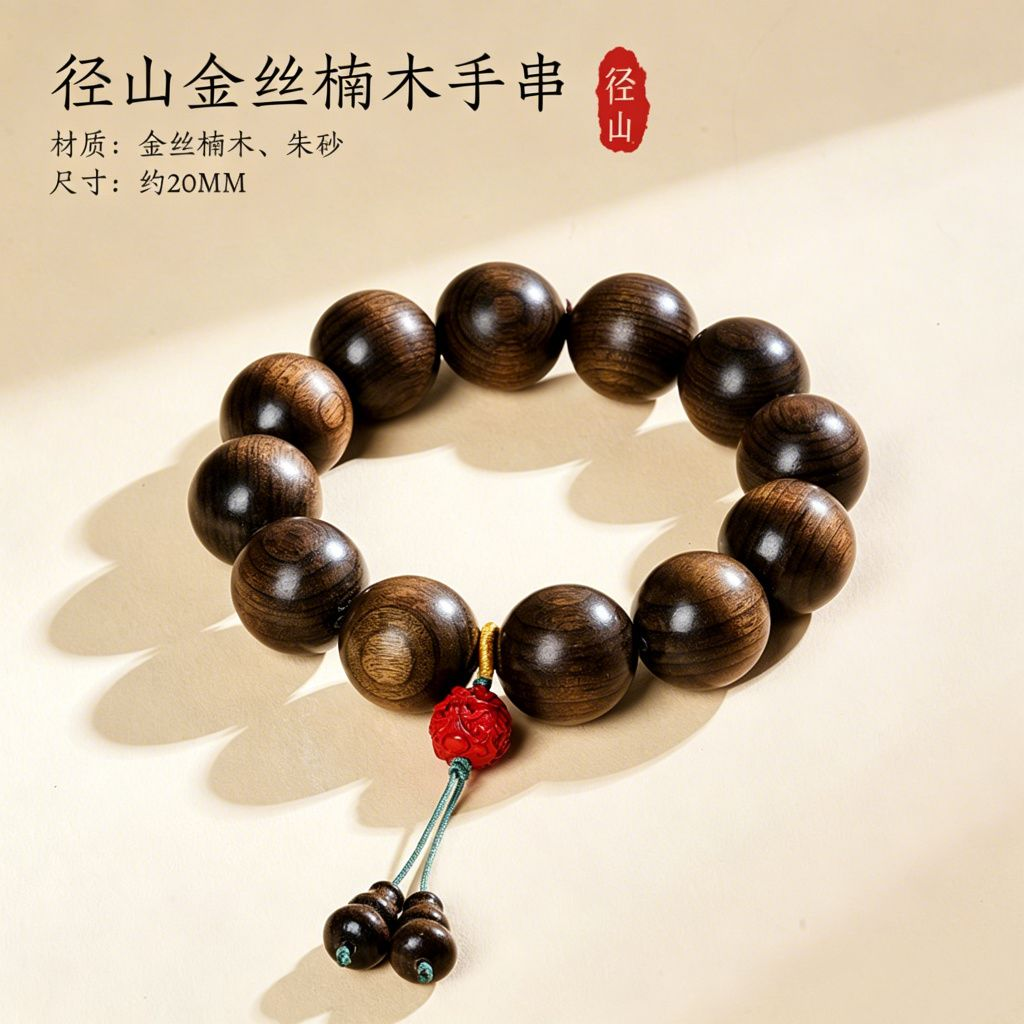 13838375.径山金丝楠朱砂pixiu款单圈手串