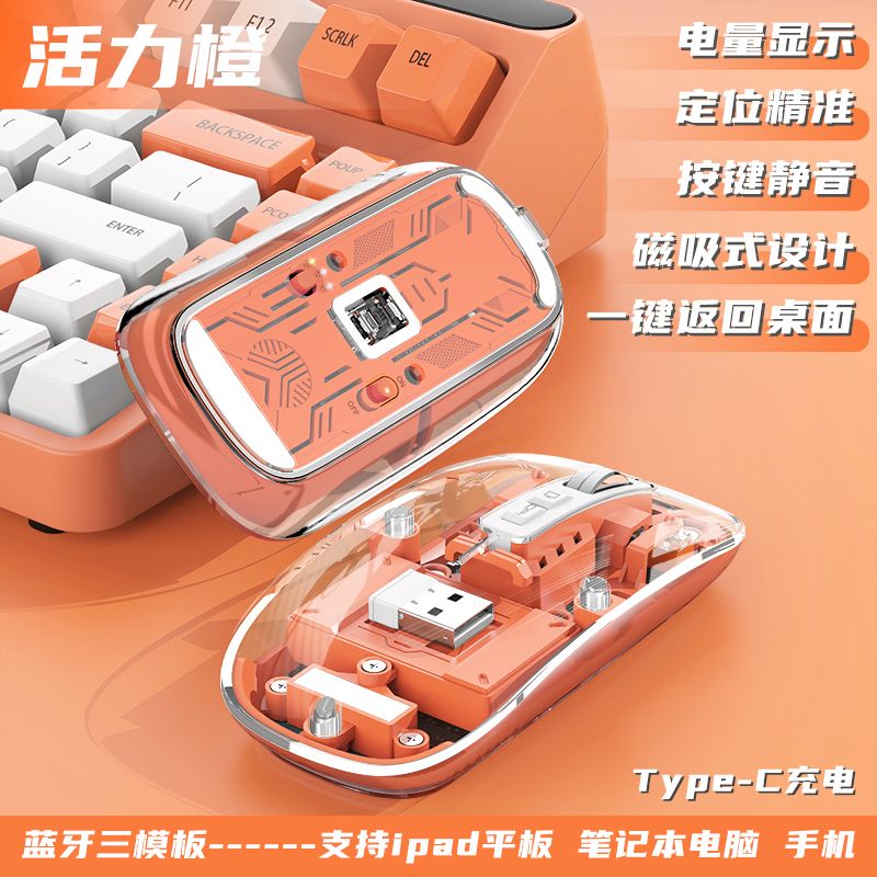 11729321.HNEW 无线蓝牙三模透明鼠标可充电低音女生男生平板电脑办公个性鼠标