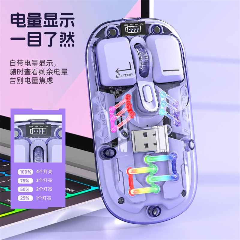 11729283.HNEW 水蜜桃无线透明鼠标机械风2.4G双模充电鼠标商务台式电脑笔记本鼠标磁吸设计RGB灯效朋克机械鼠标
