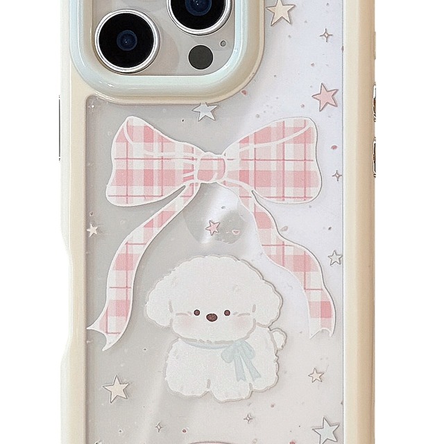 12409554.少女卡通可爱蝴蝶结小狗适用苹果16ProMax手机壳iPhone16外壳15ProMax新款15软壳14防摔13女全包套