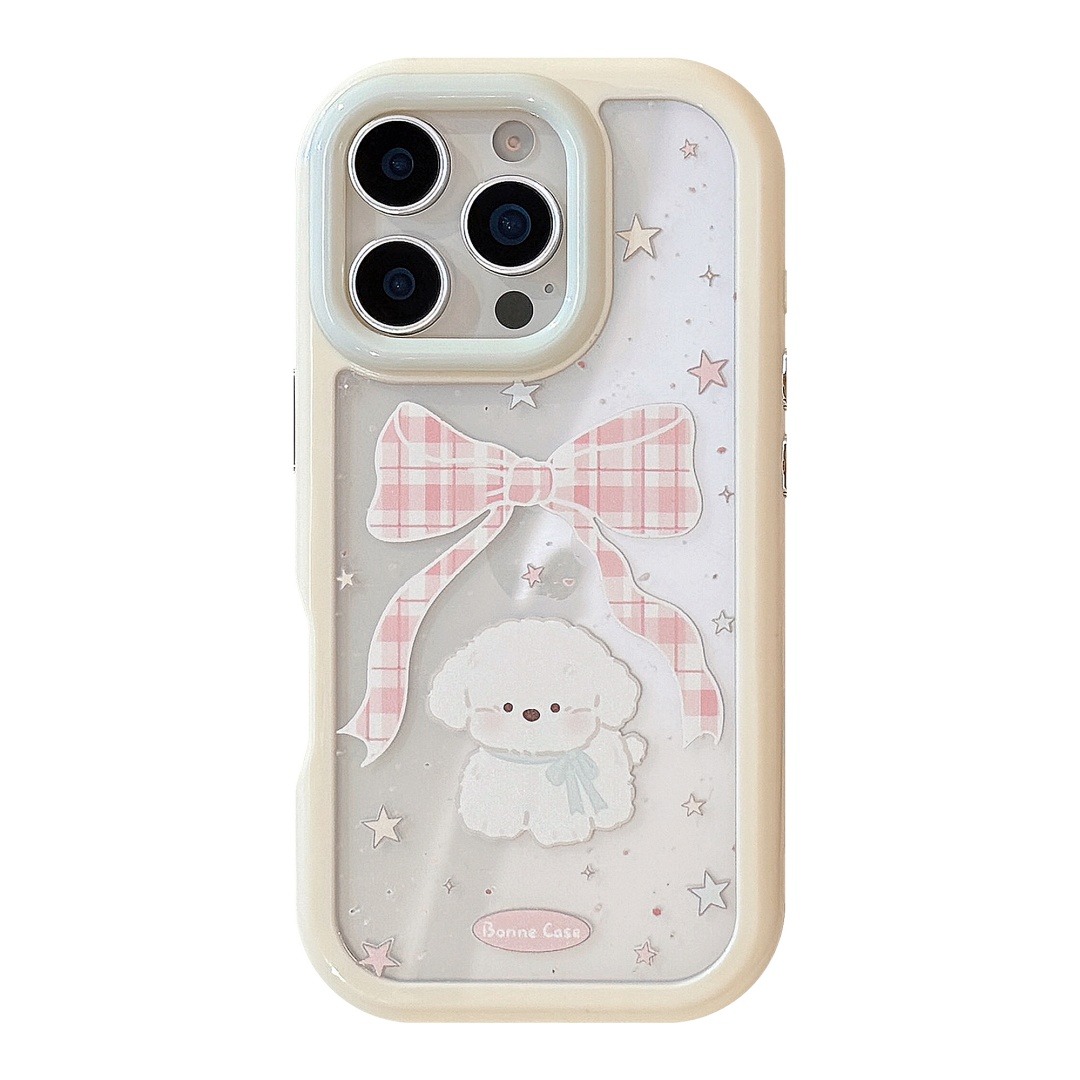 12409554.少女卡通可爱蝴蝶结小狗适用苹果16ProMax手机壳iPhone16外壳15ProMax新款15软壳14防摔13女全包套