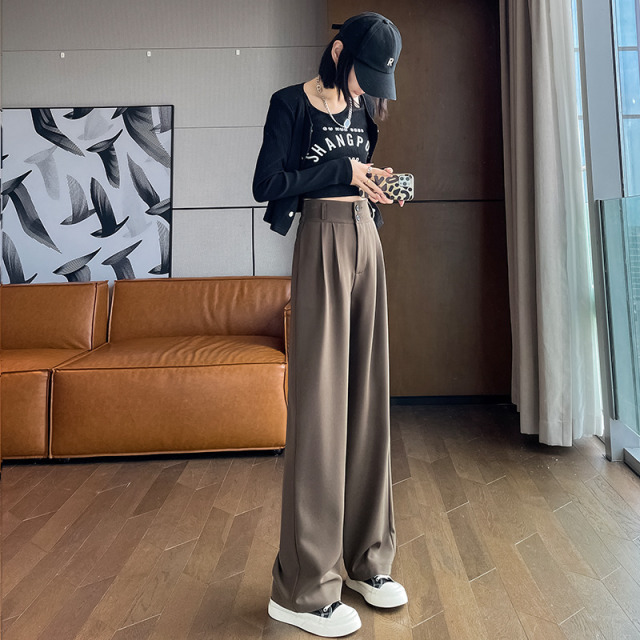 12144941.咖色西装裤女裤子春夏款2025新款高级感垂感西裤小个子休闲阔腿裤