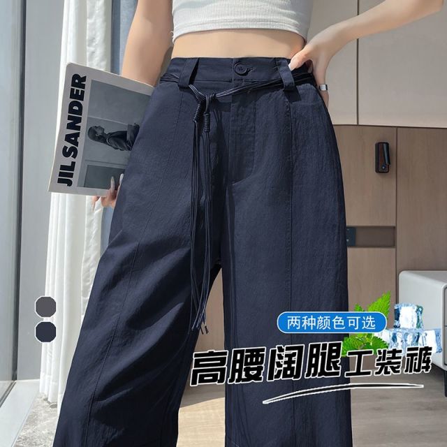 12472185.工装裤女酷飒风秋季薄款2025新款美式高腰阔腿裤显瘦休闲凉凉裤子
